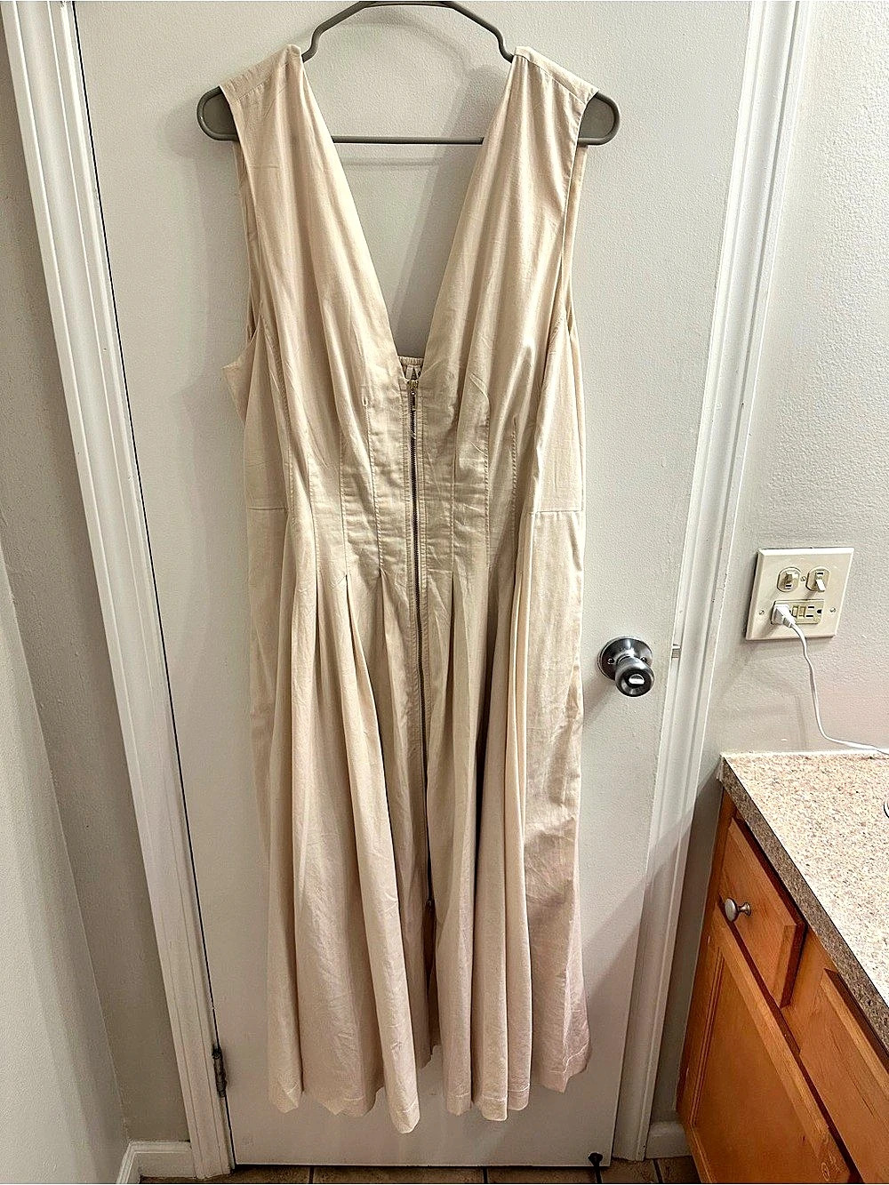 Anthropologie Cap-Sleeve Smocked Front-Zip Midi Shirt Dress Front-Zip